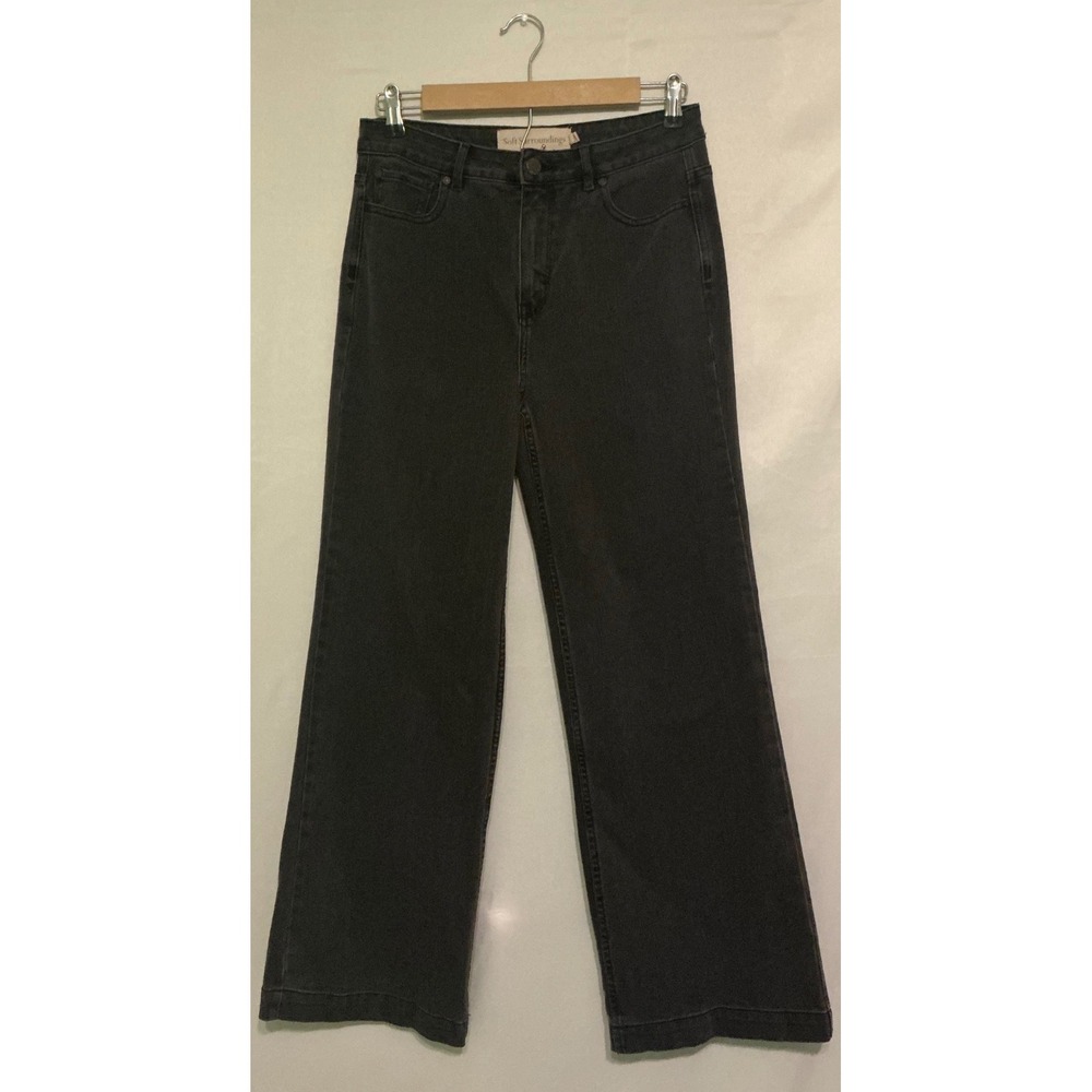 Soft Surroundings Women Black Gray High Rise Wide Leg Jeans 6 Casual‎ Grunge